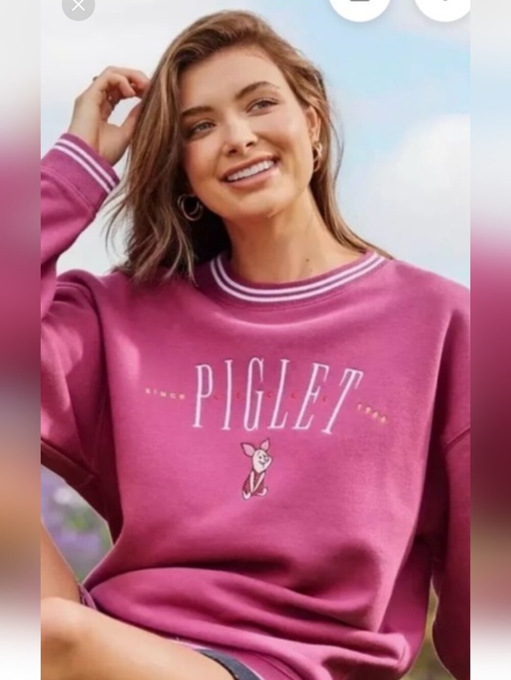 Disney "PIGLET"‎ Women's Crewneck Sweater - Magenta
